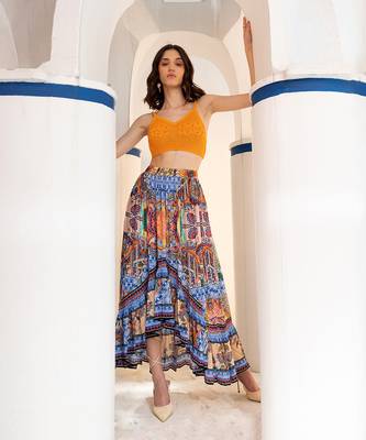 Allaire moroccan blue high-low maxi skirt 1