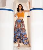 Allaire moroccan blue high-low maxi skirt