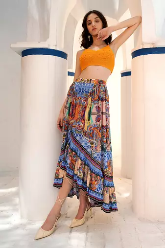 Allaire moroccan blue high-low maxi skirt