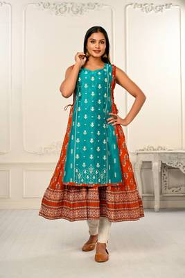 Premium 2 layered inner cotton and outward jacket rayon kurti 1