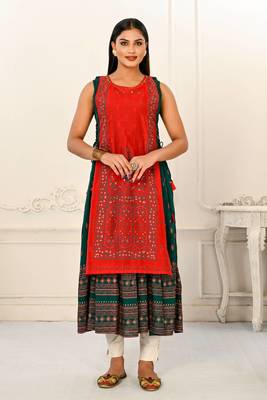 Premium 2 layered inner cotton and outward jacket rayon kurti 1