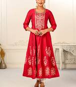 Premium cotton hand print light embroidery work kurti