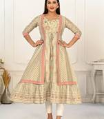 Premium cotton hand print light embroidery work kurti