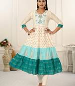 Premium cotton hand print light embroidery work kurti