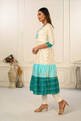 Premium cotton hand print light embroidery work kurti 2