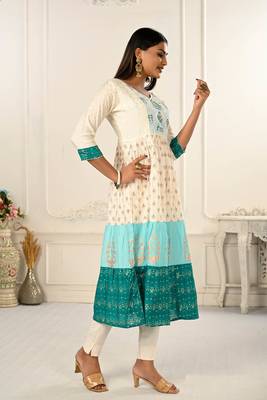Premium cotton hand print light embroidery work kurti 3
