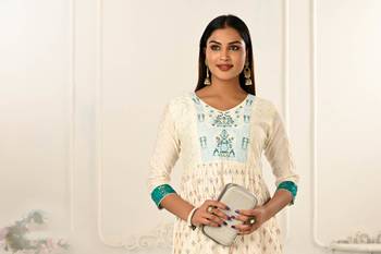 Premium cotton hand print light embroidery work kurti 4
