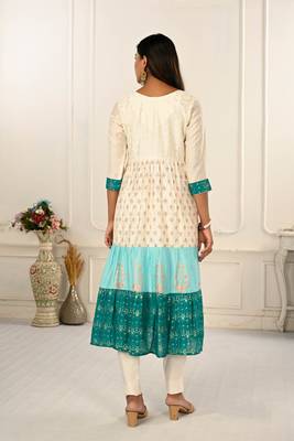Premium cotton hand print light embroidery work kurti 5