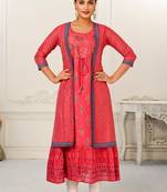 Premium cotton hand print light embroidery work kurti