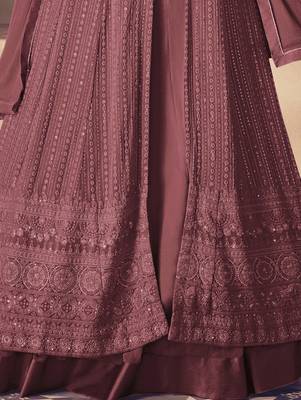 Dark Rose Gold Georgette Sequins Embroidered Wedding Wear Skirt Kameez 3