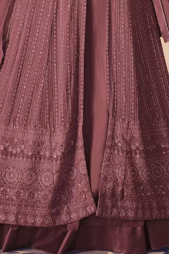 Dark Rose Gold Georgette Sequins Embroidered Wedding Wear Skirt Kameez