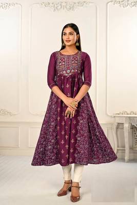 Premium cotton hand print light embroidery work kurtis 1