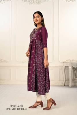 Premium cotton hand print light embroidery work kurtis 2