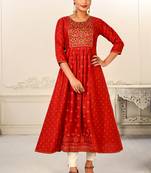 Premium cotton hand print light embroidery work kurtis