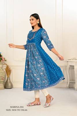Premium cotton hand print light embroidery work kurtis 5