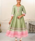 Premium cotton hand print light embroidery work kurtis