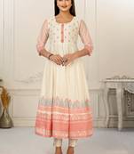 Premium cotton hand print light embroidery work kurtis