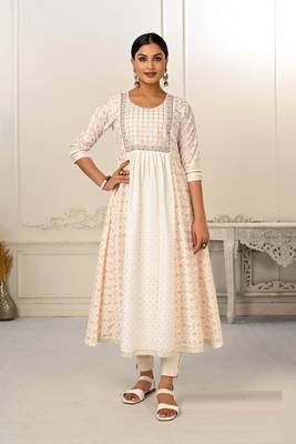 Premium cotton hand print light embroidery work kurtis 1