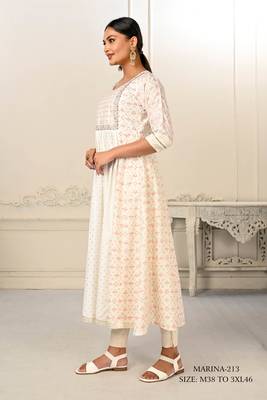 Premium cotton hand print light embroidery work kurtis 5