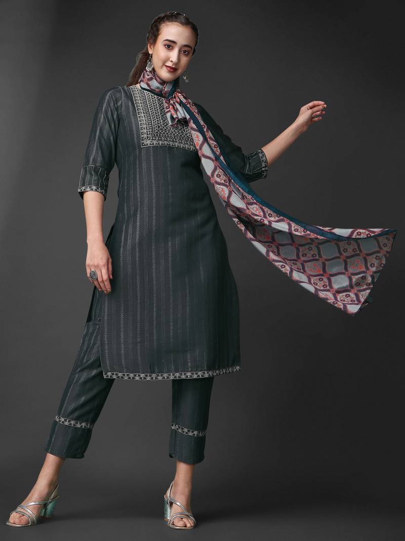 Black Colour Chinnon Silk Kurti