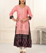 Premium cotton hand foil print light embroidery work double layered kurtis