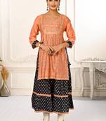 Premium cotton hand foil print light embroidery work double layered kurtis