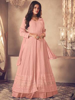 Pink Georgette Sequins Embroidered Wedding Wear Skirt Kameez 1