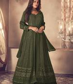 Mehandi Green Georgette Sequins Embroidered Wedding Wear Skirt Kameez