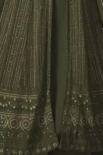 Mehandi Green Georgette Sequins Embroidered Wedding Wear Skirt Kameez