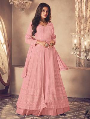 Pink Georgette Sequins Embroidered Wedding Wear Skirt Kameez  1