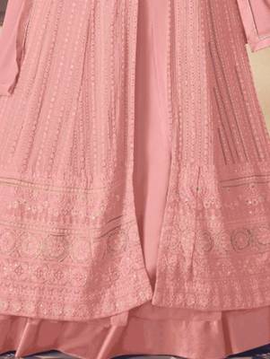 Pink Georgette Sequins Embroidered Wedding Wear Skirt Kameez  3