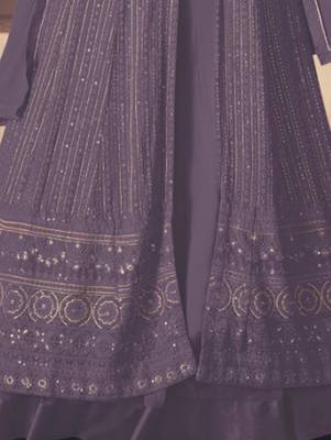 Purple Georgette Sequins Embroidered Wedding Wear Skirt Kameez  3