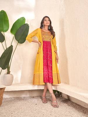 Premium cotton hand foil print work kurtis 1