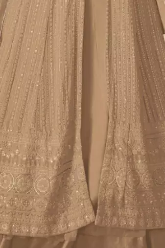 Beige Georgette Sequins Embroidered Wedding Wear Skirt Kameez