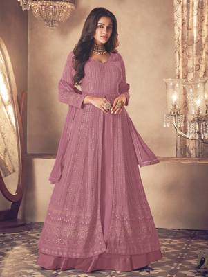 Pink Georgette Sequins Embroidered Wedding Wear Skirt Kameez 1