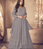 Grey Georgette Sequins Embroidered Wedding Wear Skirt Kameez
