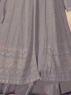 Grey Georgette Sequins Embroidered Wedding Wear Skirt Kameez 3