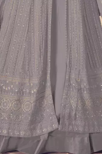 Grey Georgette Sequins Embroidered Wedding Wear Skirt Kameez