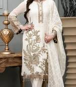 White pakistani suit with sequence embroidery work and diamond work