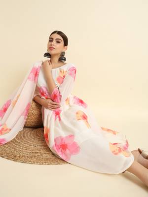 Anarkali Floral Printed Georgette Fabric Gown, Pant & Dupatta Set 2