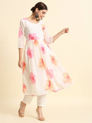 Anarkali Floral Printed Georgette Fabric Gown, Pant & Dupatta Set 3