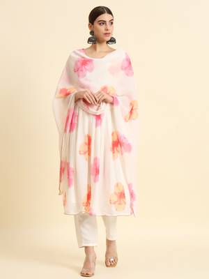 Anarkali Floral Printed Georgette Fabric Gown, Pant & Dupatta Set 1