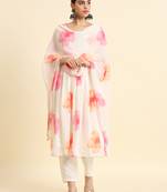 Anarkali Floral Printed Georgette Fabric Gown, Pant & Dupatta Set