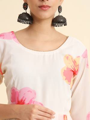 Anarkali Floral Printed Georgette Fabric Gown, Pant & Dupatta Set 4