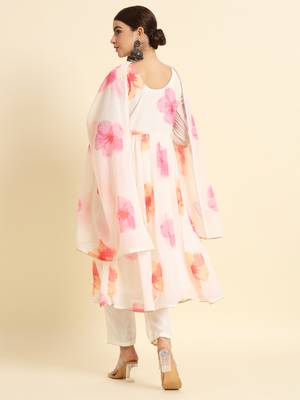 Anarkali Floral Printed Georgette Fabric Gown, Pant & Dupatta Set 5