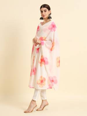 Anarkali Floral Printed Georgette Fabric Gown, Pant & Dupatta Set 6