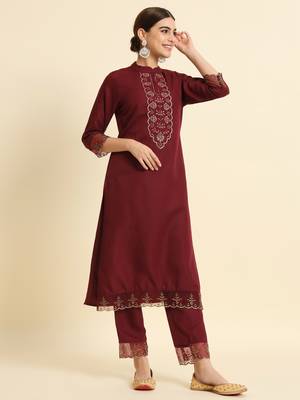Viscose Rayon Fabric Round Neck Embroidered Kurta With Pant & Dupatta Set 4