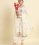 Off White Sequence Multi-Color Embroidered Viscose Rayon Blend fabric Kurta Pant with Dupatta Set