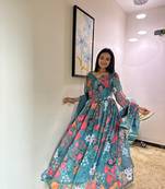 Green Colour Georgette Fabric Stitched Gown 