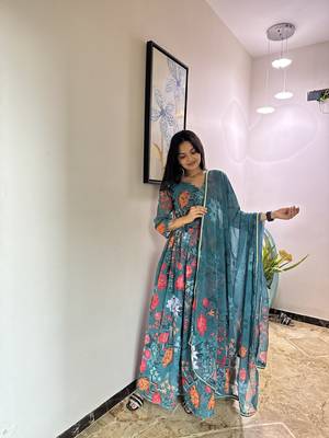 Green Colour Georgette Fabric Stitched Gown  2